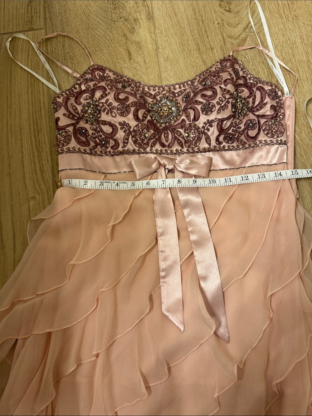 Sue Wong Peach and Mauve Beaded Tiered Chiffon Cocktail Dress - Picture 8 of 11